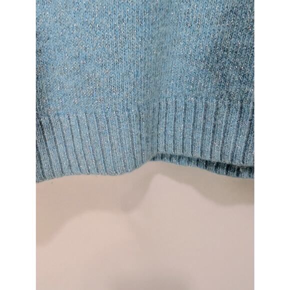R. leezio Angora Blend Turtleneck Sweater Blue Metallic Knit Gem Detail Size S - Picture 9 of 10